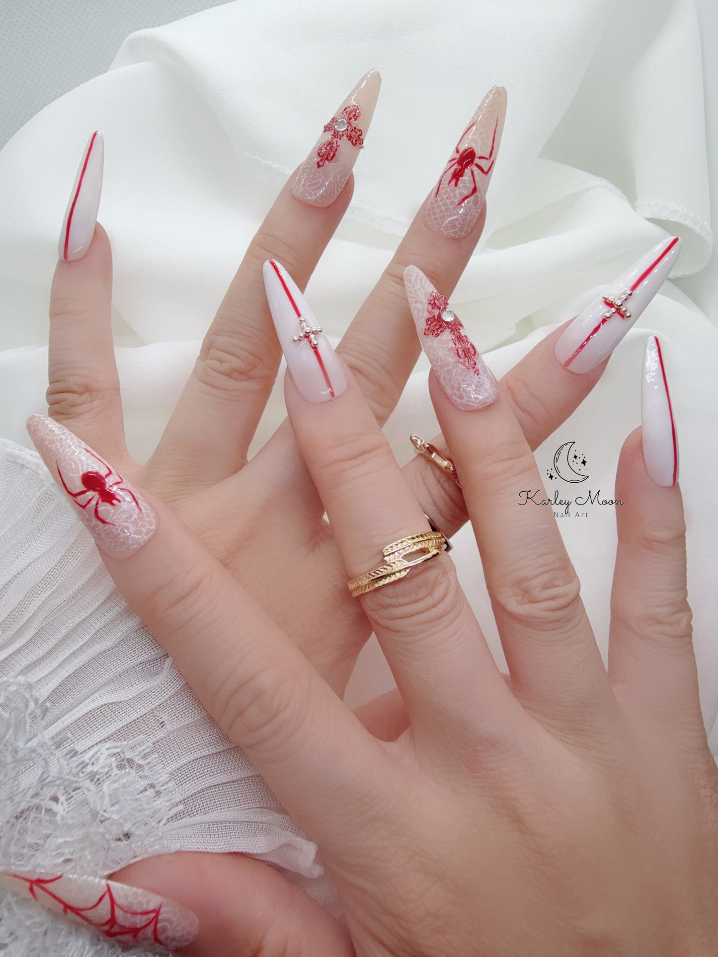 Halloween Spider Lace White Gothic Press On Nails