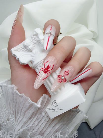 Halloween Spider Lace White Gothic Press On Nails