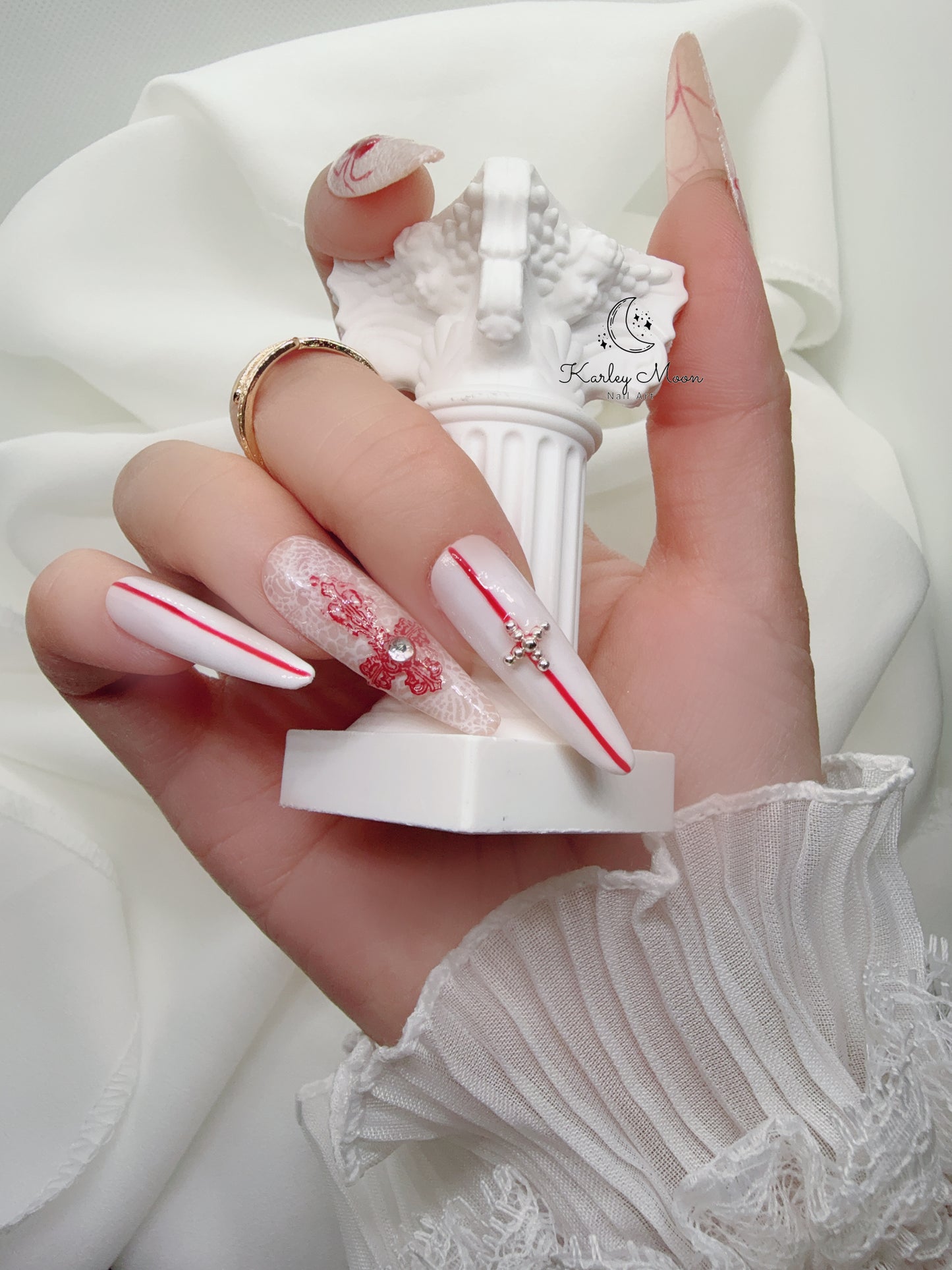 Halloween Spider Lace White Gothic Press On Nails