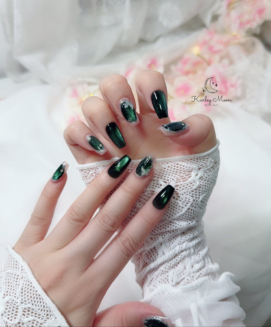 Emerald Cat Eye Luxe Press On Nails