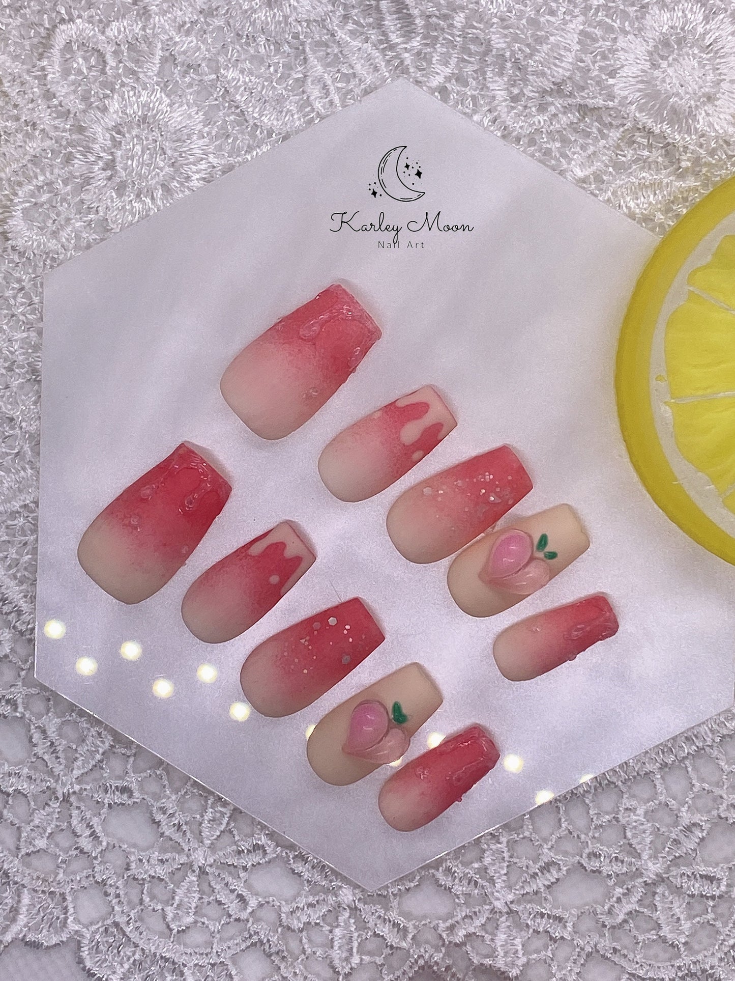 Kawaii Juicy Pink 3D Peach Summer Press On Nails - KarleyMoonNail