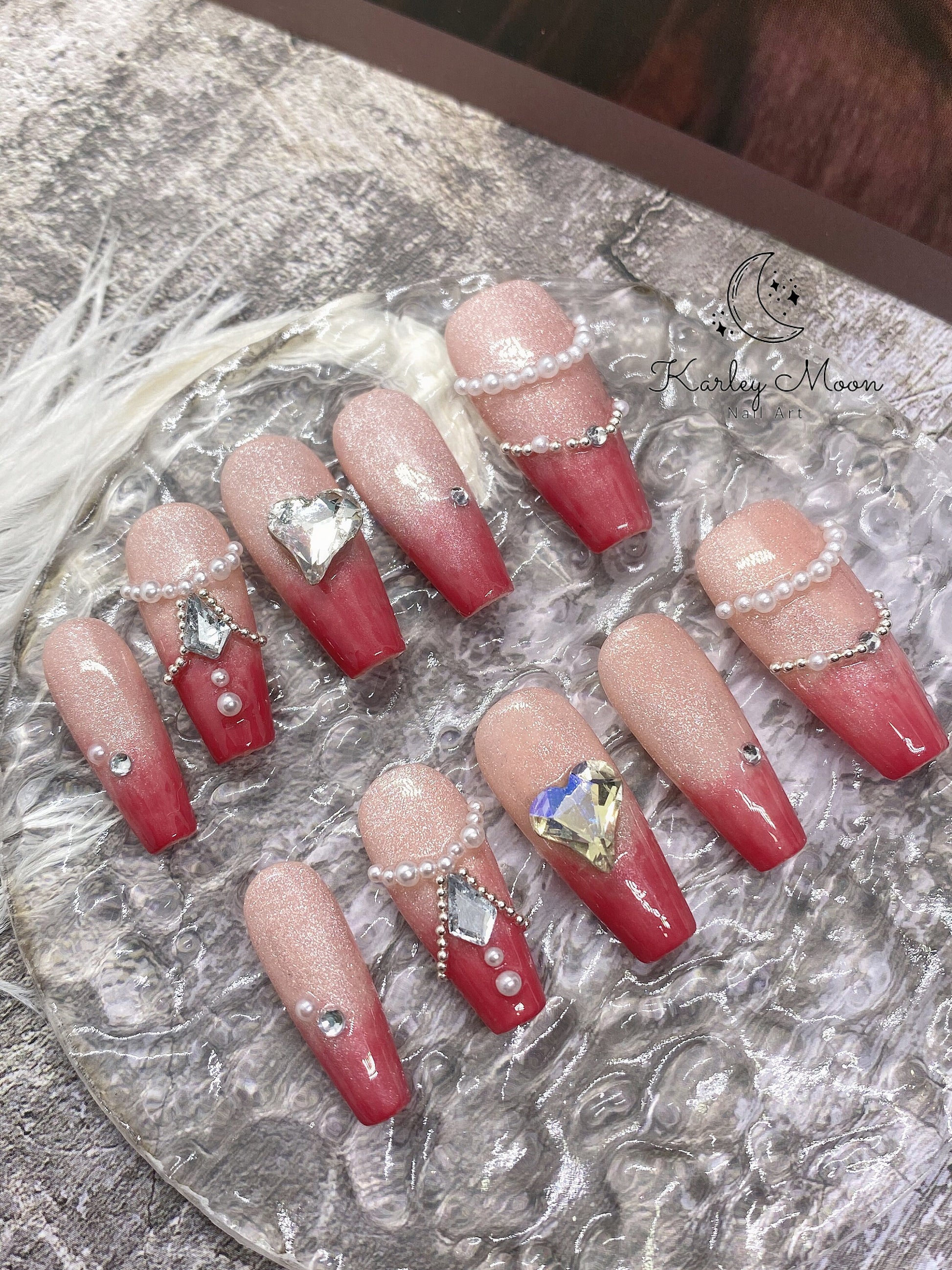 Fancy Glitter Cat Eye Pink Shiny Luxury Press On Nails - KarleyMoonNail