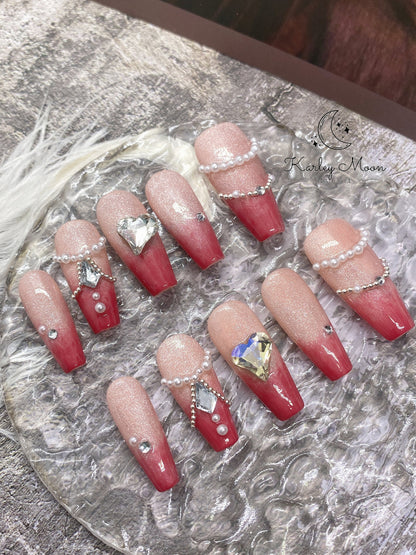 Fancy Glitter Cat Eye Pink Shiny Luxury Press On Nails - KarleyMoonNail