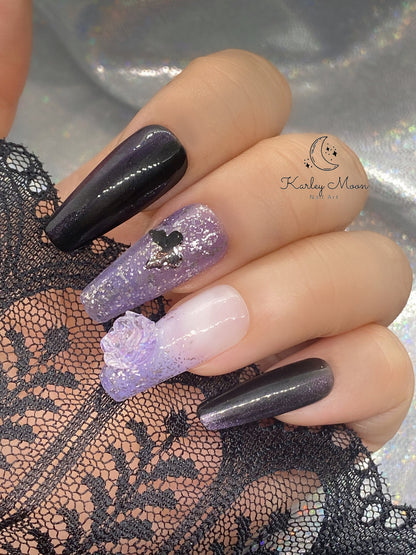 Gothic Black and Purple Galaxy Glitter Press On Nails - KarleyMoonNail