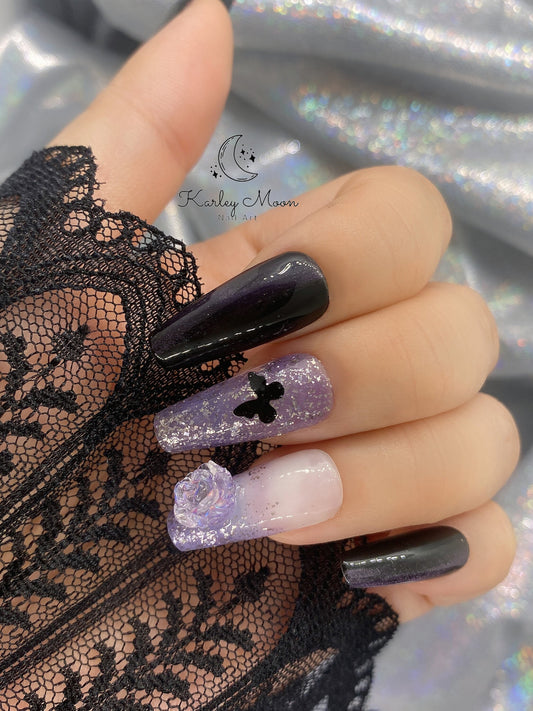 Gothic Black and Purple Galaxy Glitter Press On Nails - KarleyMoonNail