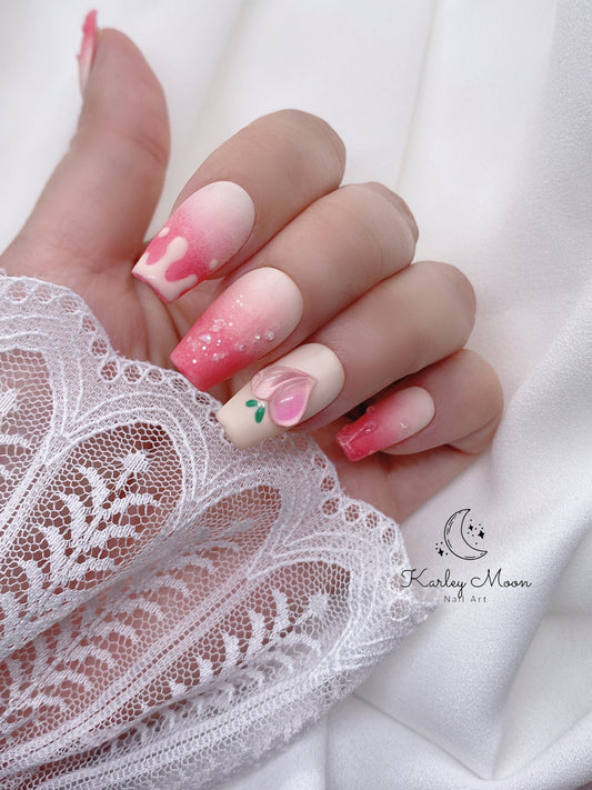 Kawaii Juicy Pink 3D Peach Summer Press On Nails - KarleyMoonNail