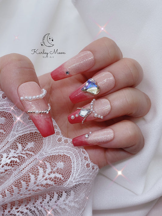 Fancy Glitter Cat Eye Pink Shiny Luxury Press On Nails - KarleyMoonNail