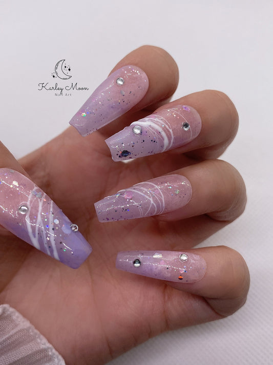 Casual Purple Pink Glitter Press on Nails - KarleyMoonNail