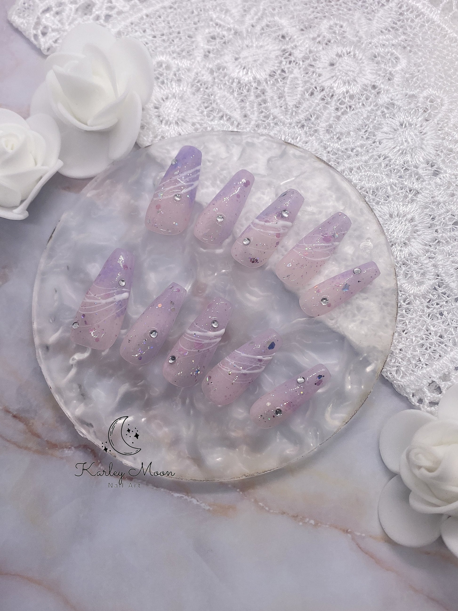 Casual Purple Pink Glitter Press on Nails - KarleyMoonNail