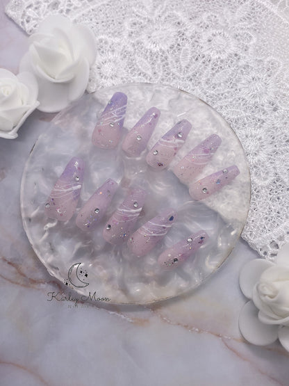 Casual Purple Pink Glitter Press on Nails - KarleyMoonNail