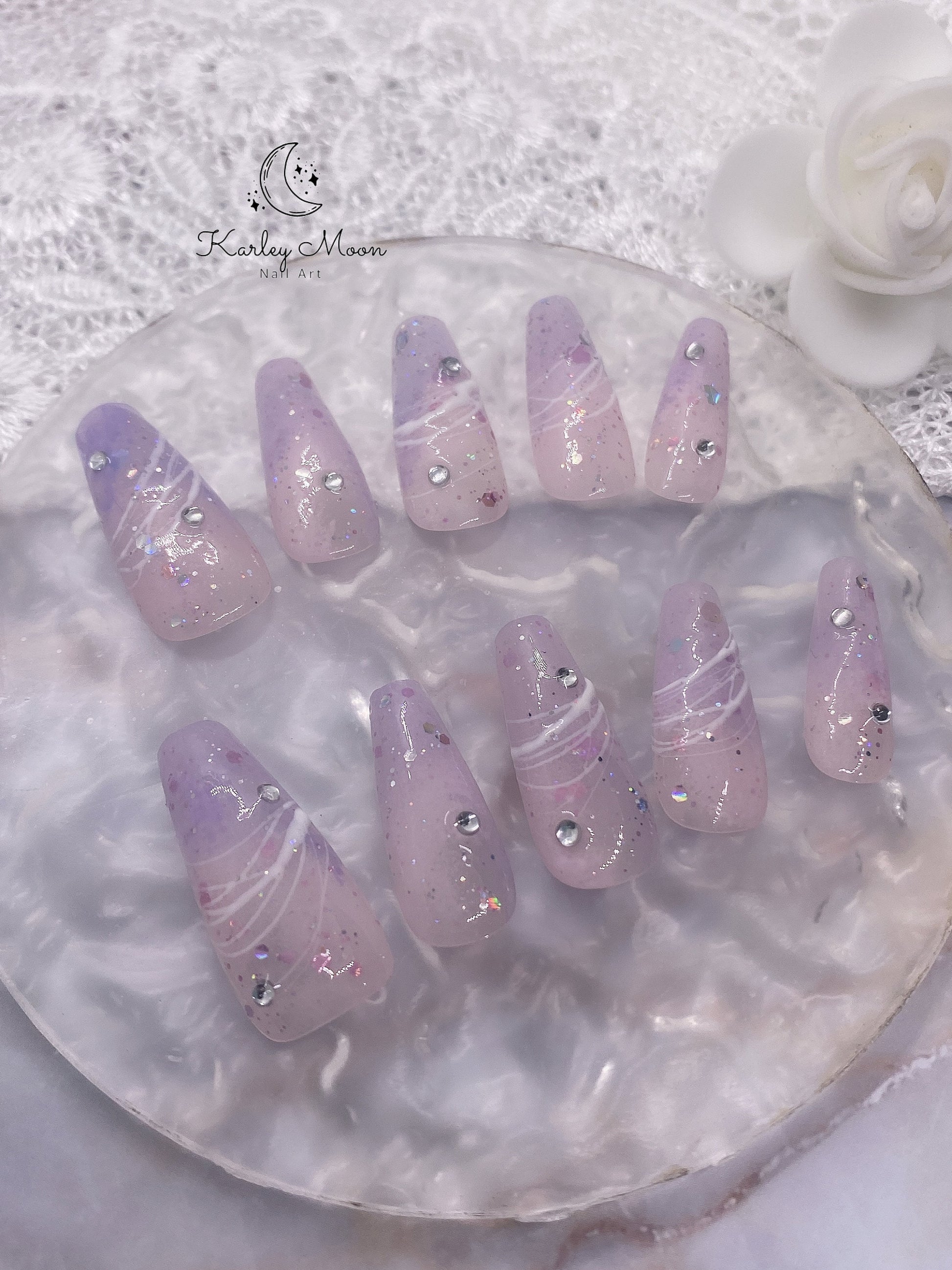 Casual Purple Pink Glitter Press on Nails - KarleyMoonNail