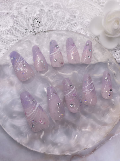 Casual Purple Pink Glitter Press on Nails - KarleyMoonNail