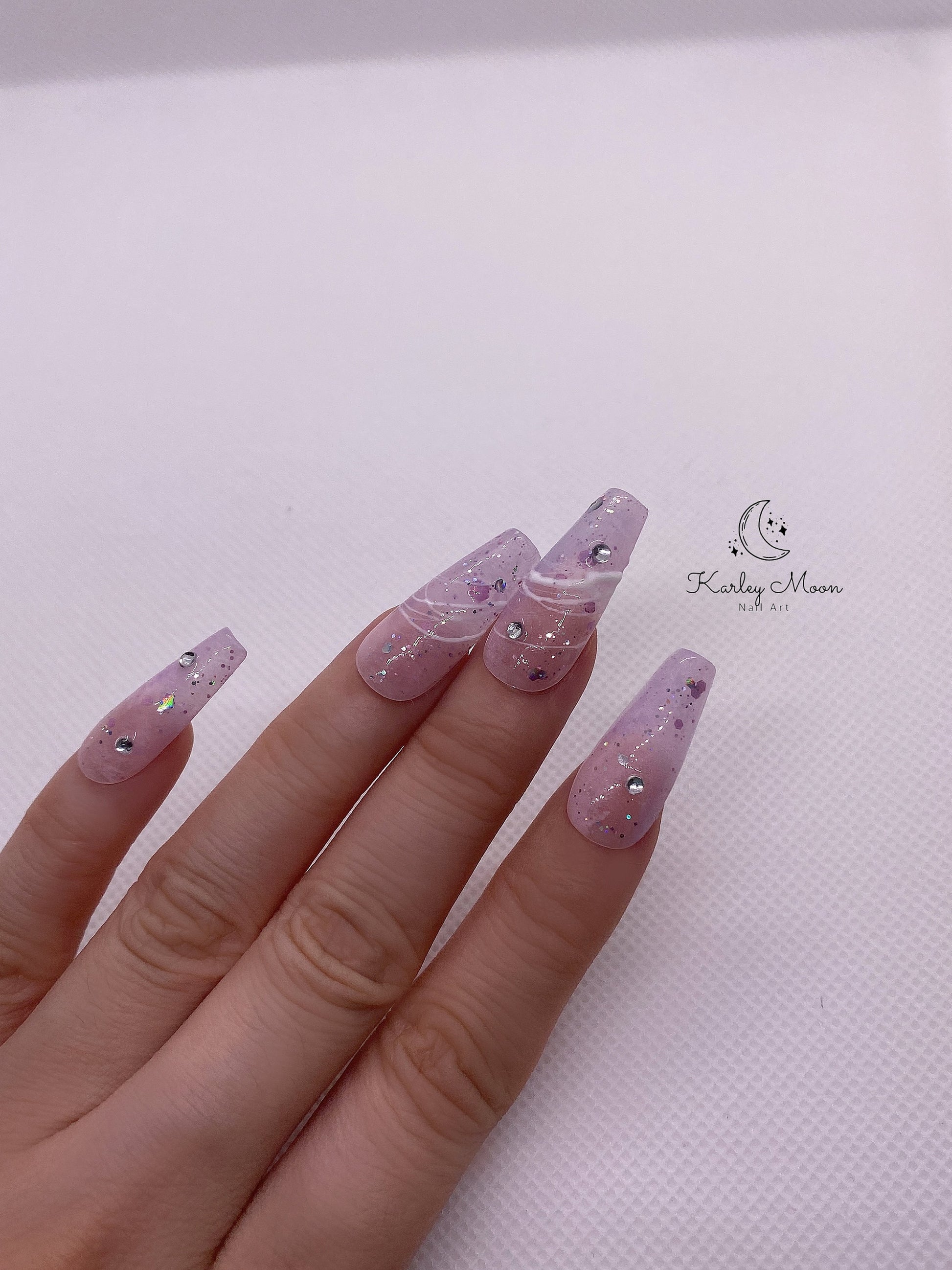 Casual Purple Pink Glitter Press on Nails - KarleyMoonNail