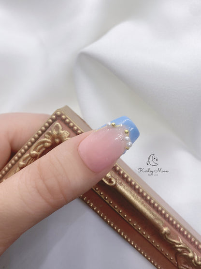 Casual Hand Painted Blue and Pink Classic Pearl Press On Nails - KarleyMoonNail