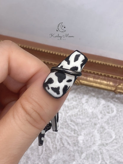 Matte Cow Hand Painted Press On Nails - KarleyMoonNail