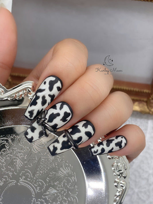 Matte Cow Hand Painted Press On Nails - KarleyMoonNail