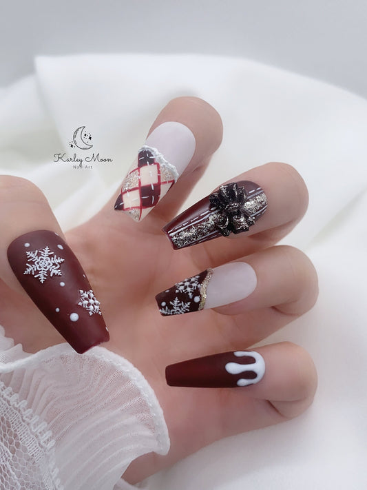 Holiday Christmas Snow Red Glitter Winter Press On Nails - KarleyMoonNail