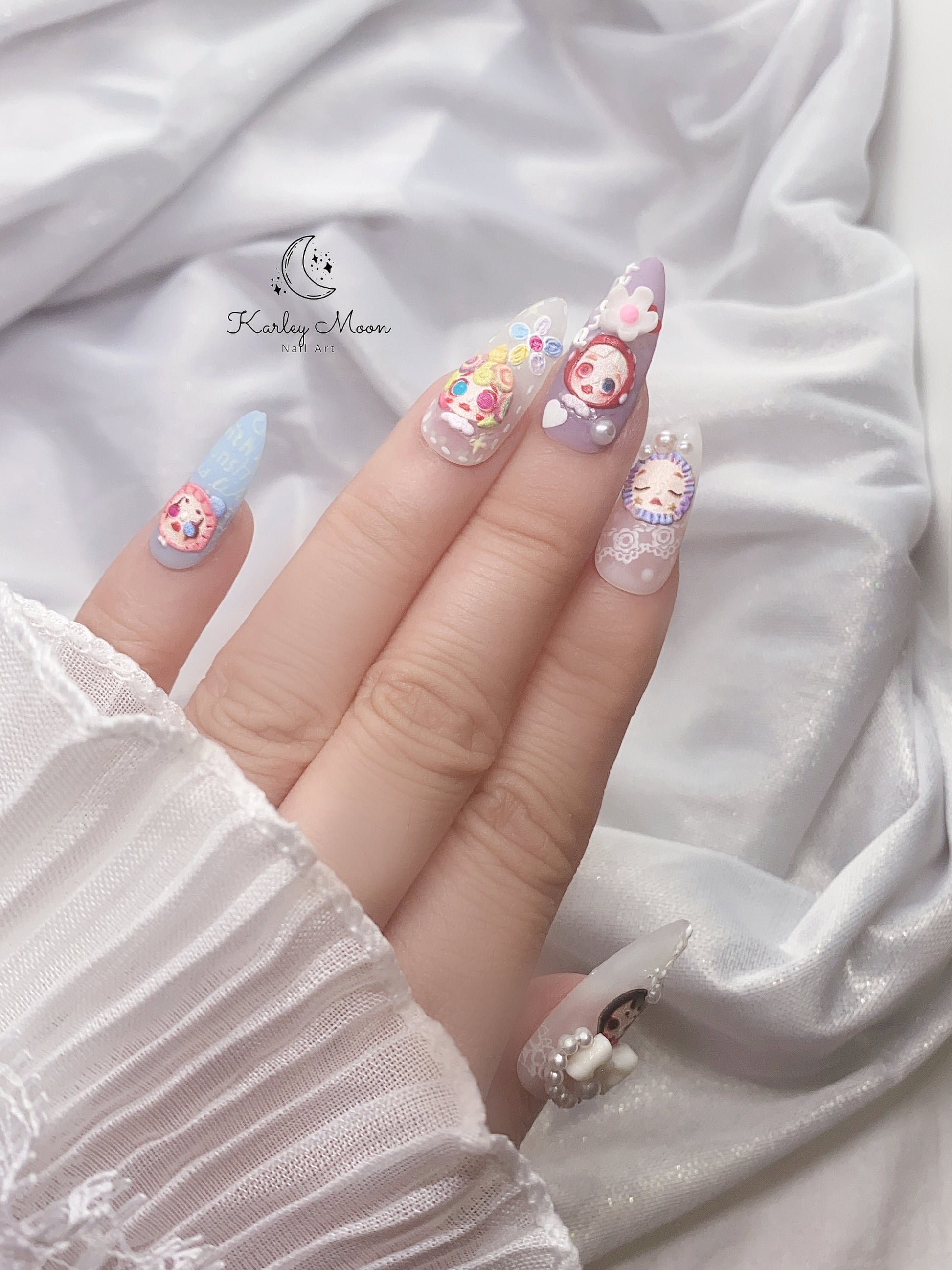 Kawaii Matte Style Colorful Rainbow Dolls Press on Nails - KarleyMoonNail