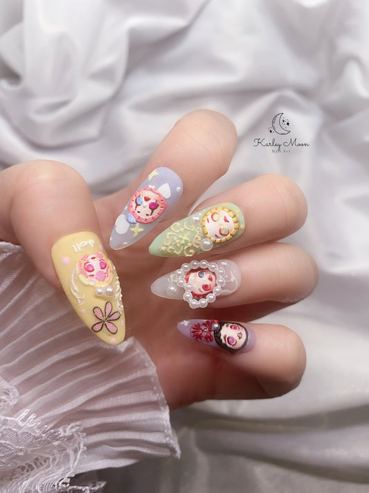 Kawaii Matte Style Colorful Rainbow Dolls Press on Nails - KarleyMoonNail