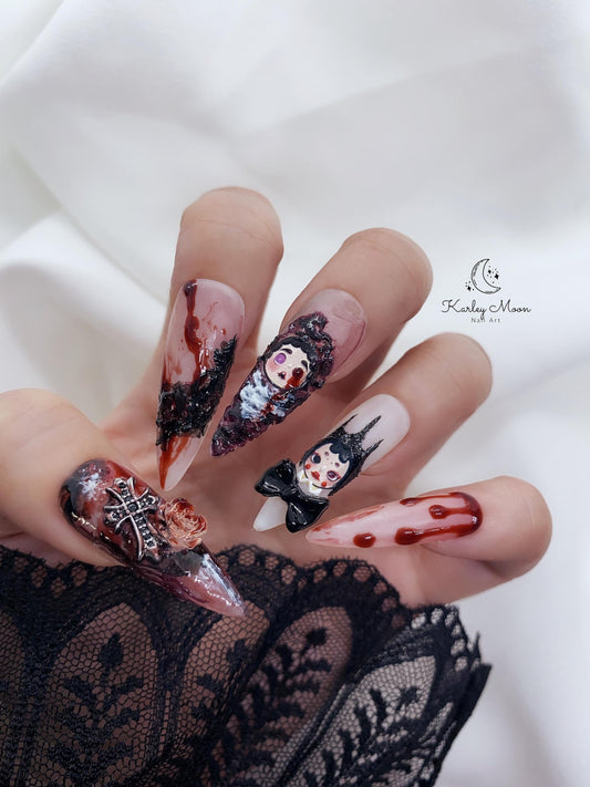 Halloween Bloody Dolls Y2K Gothic Press On Nails - KarleyMoonNail