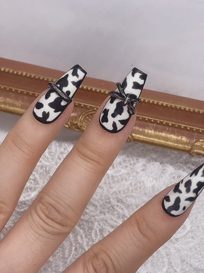 Matte Cow Hand Painted Press On Nails