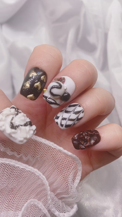 Kawaii 3D Chocolate Sweet Yummy Press On Nails