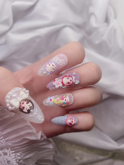 Kawaii Matte Style Colorful Rainbow Dolls Press on Nails