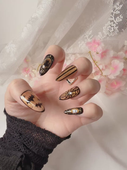 Halloween Midnight Bat & Gold Press On Nails