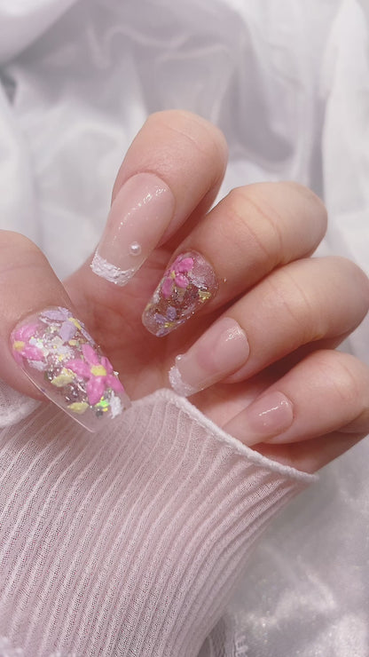 Spring Colorful 3D Flower Nude Press On Nails
