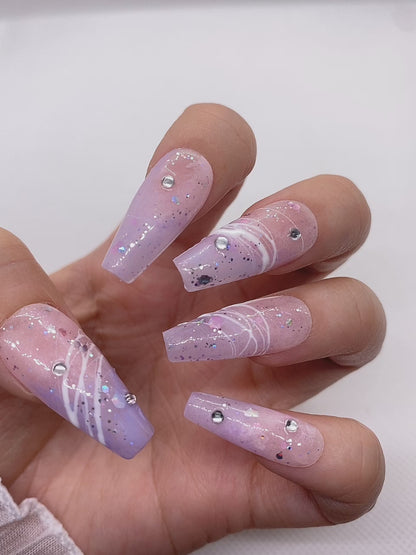 Casual Purple Pink Glitter Press on Nails