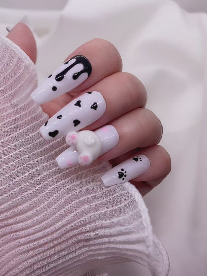 Kawaii White & Black Cartoon Pochacco Press On Nails