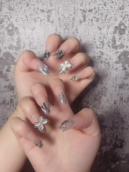 Glitter Nude Color Rhinestone Crystal Press On Nails